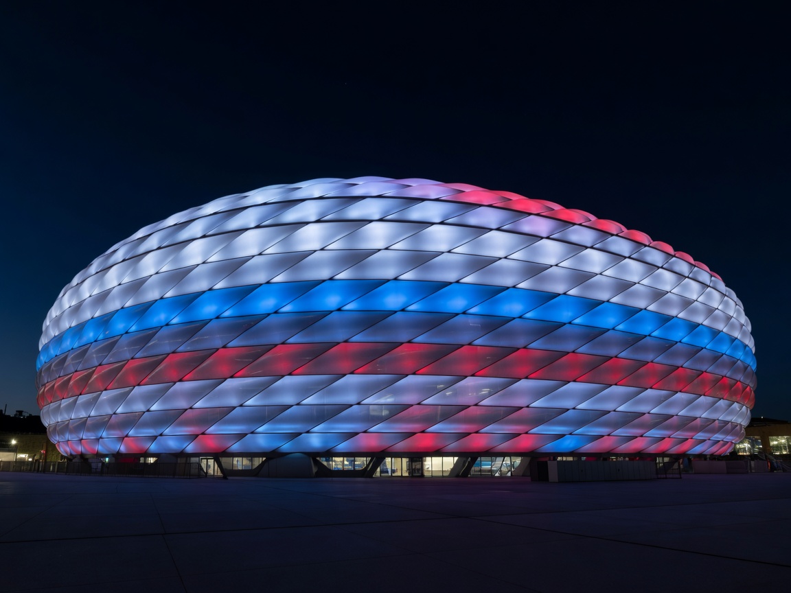 Allianz Arena illuminated membrane facade in Munich