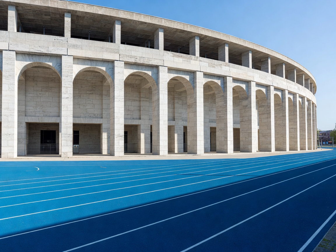 Olympiastadion Berlin stone facade and blue running track